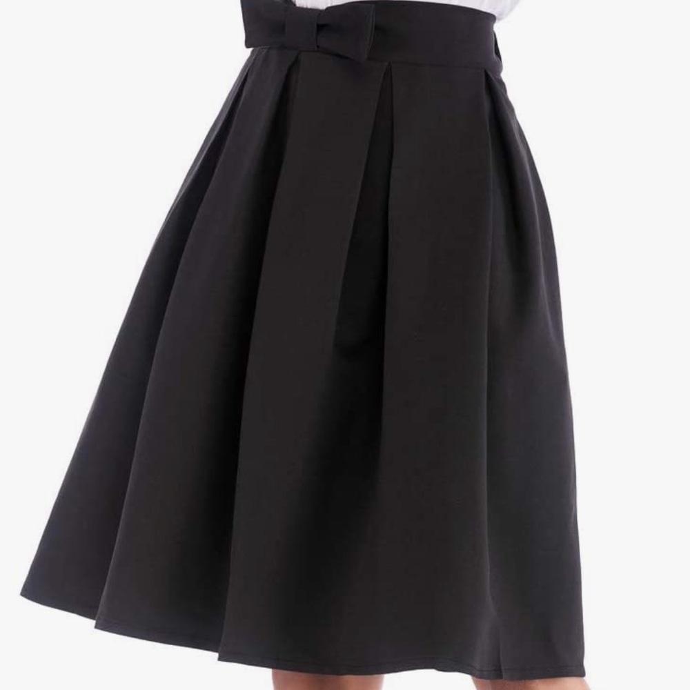 🎉HP🎉 A Line Pleated Vintage Skirt High Waist Midi Skater w Bow Tie On Front